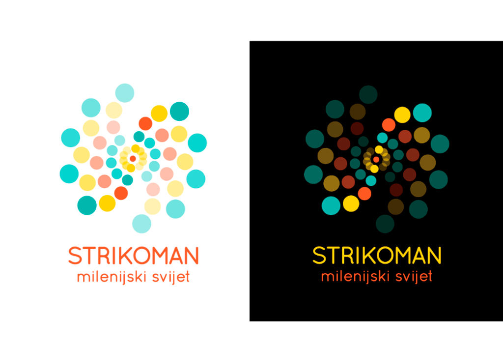 Strikoman logotipi s bijelom i crnom pozadinom