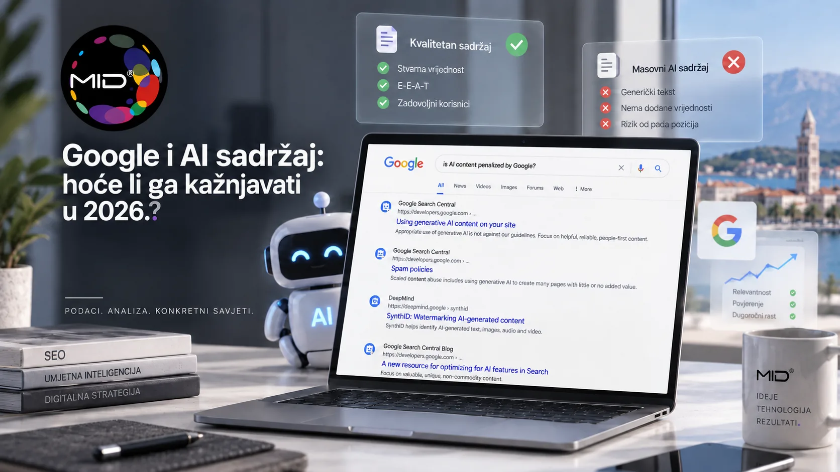 MID analizira Googleov odnos prema AI sadržaju za tvrtke koje koriste umjetnu inteligenciju u pisanju i digitalnom marketingu.